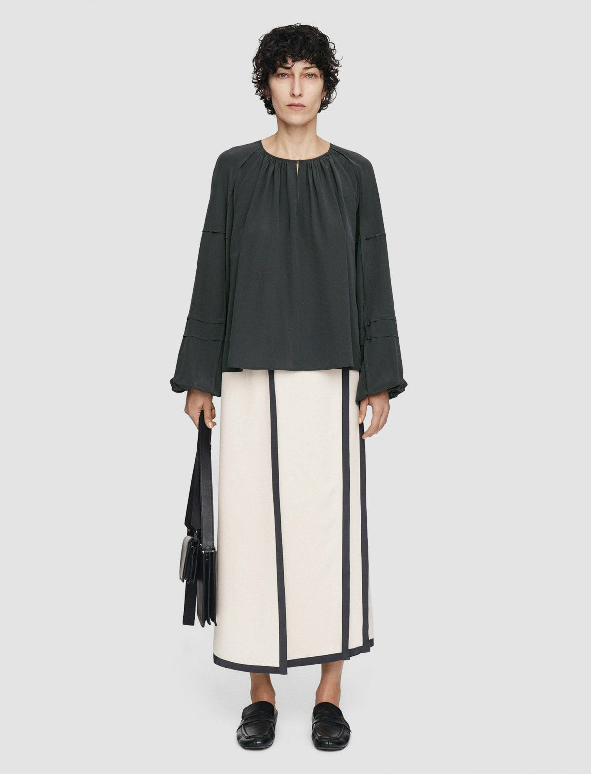JOSEPH Fashion Women Silk Crepe de Soie Havre Blouse Slate