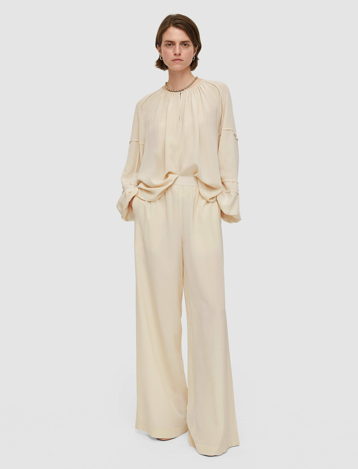 JOSEPH Fashion Women Hulin Crepe de Soie Silk Trousers Oat