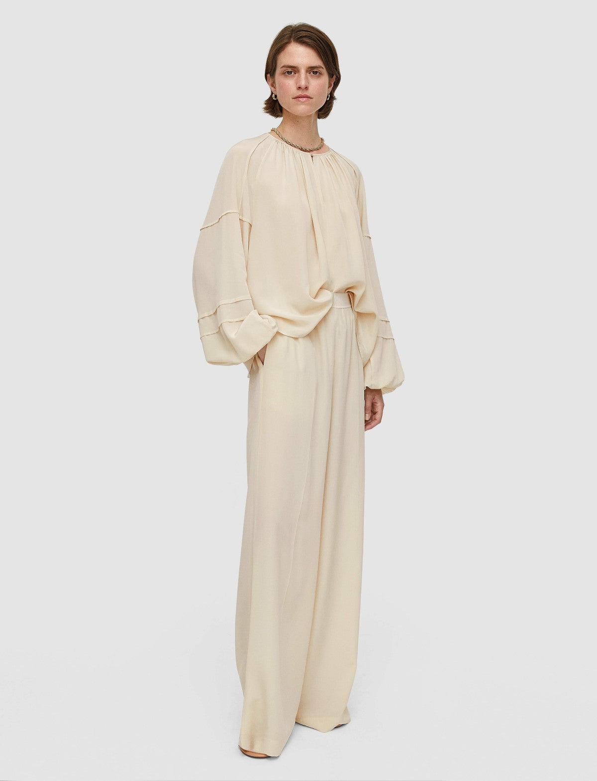 JOSEPH Fashion Women Hulin Crepe de Soie Silk Trousers Oat