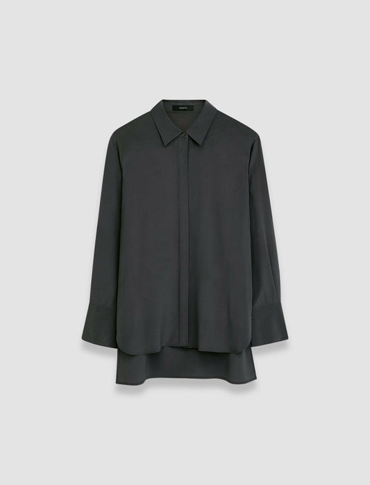 JOSEPH Fashion Women Bold Crepe de Soie Silk Blouse Slate
