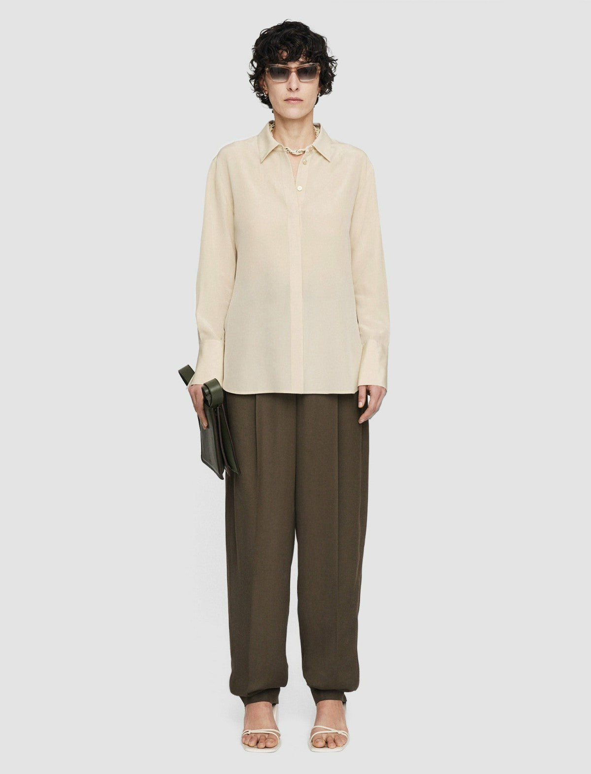 JOSEPH Fashion Women Bold Crepe de Soie Silk Blouse Oat