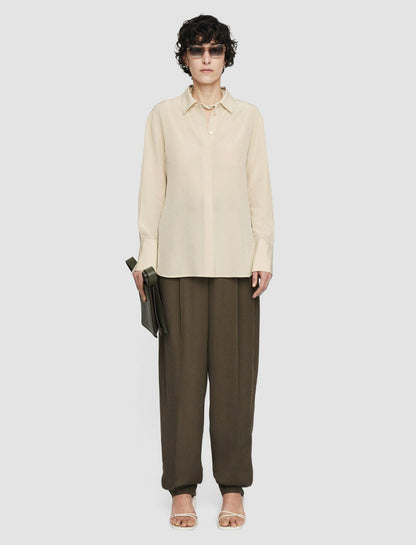 JOSEPH Fashion Women Bold Crepe de Soie Silk Blouse Oat