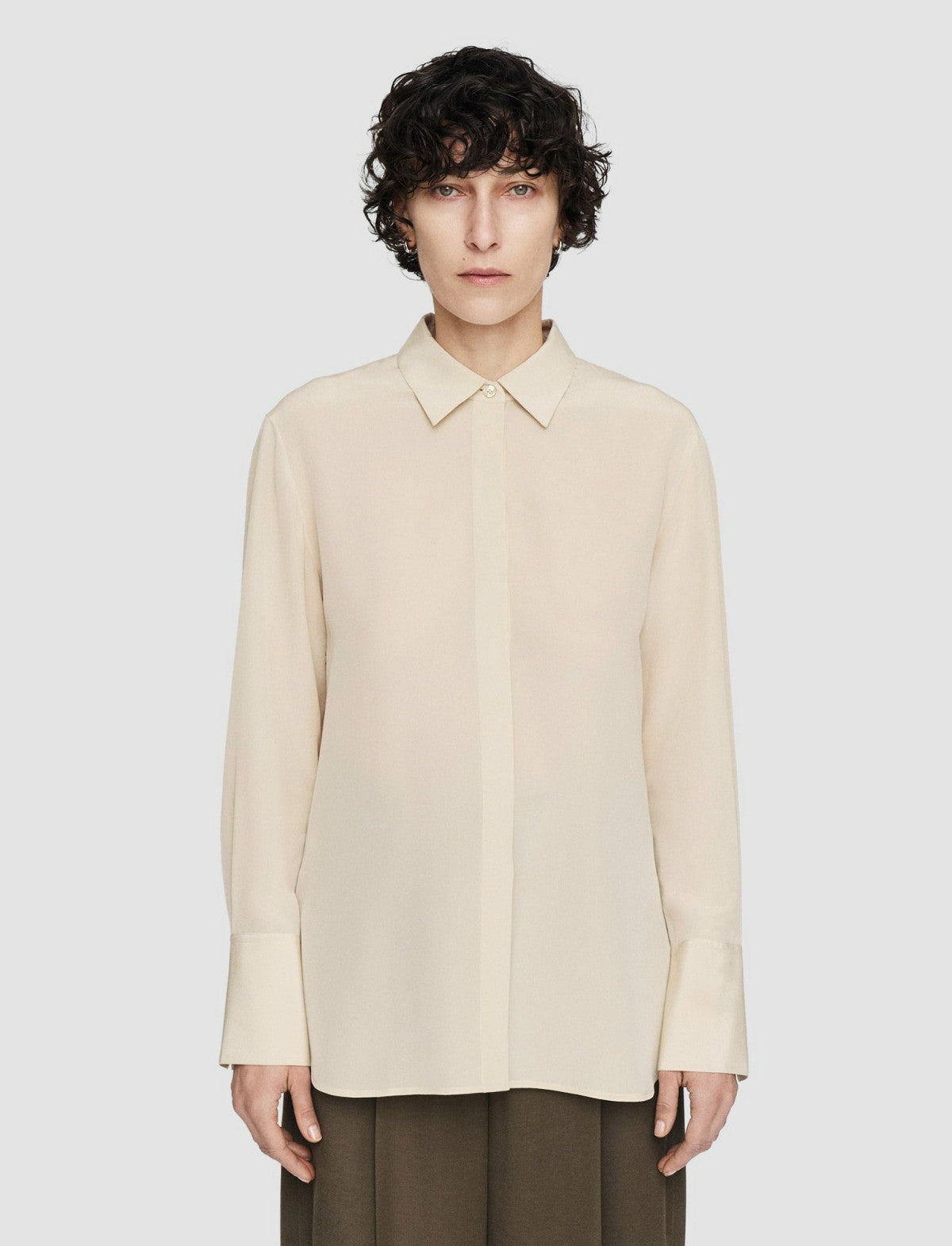 JOSEPH Fashion Women Bold Crepe de Soie Silk Blouse Oat