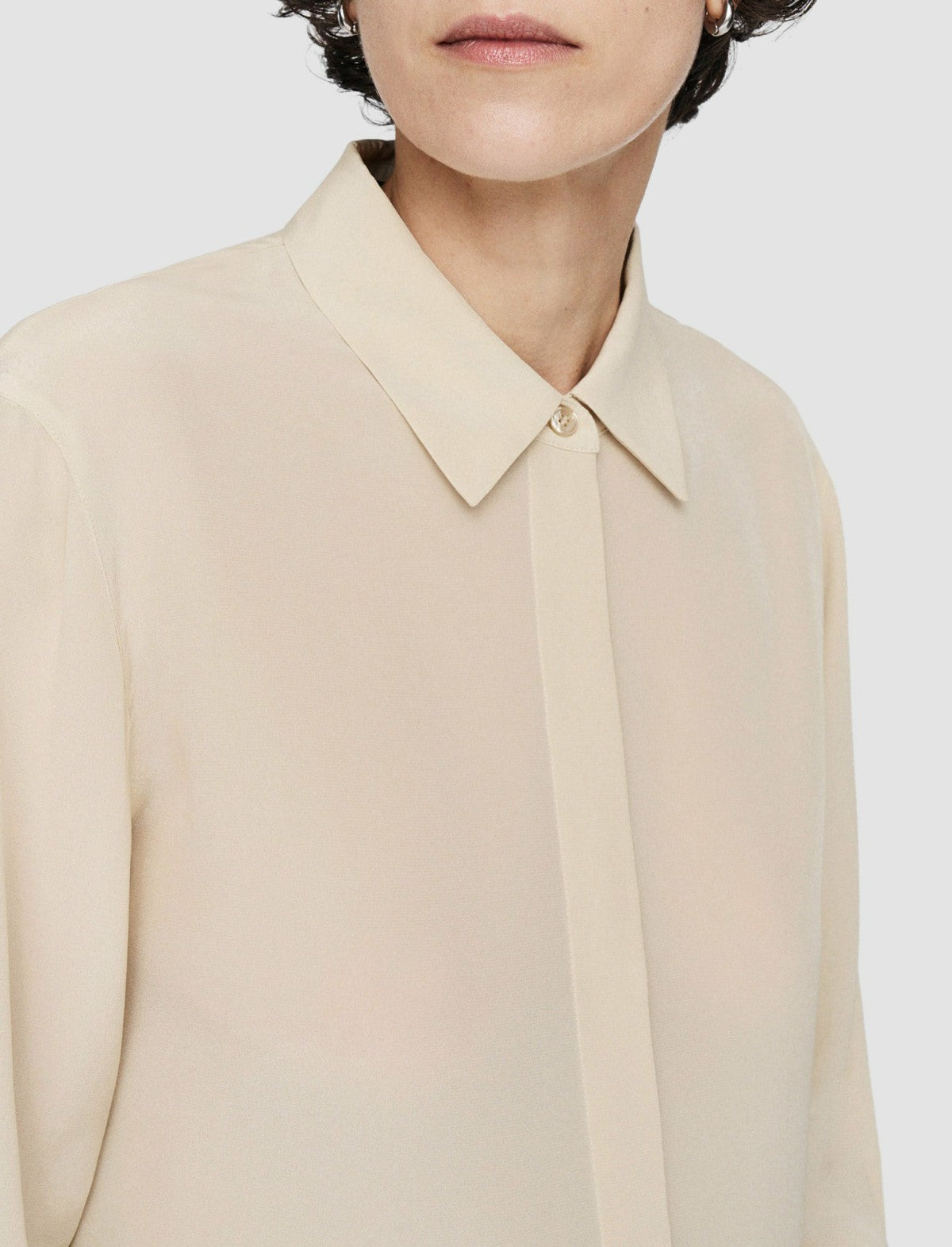 JOSEPH Fashion Women Bold Crepe de Soie Silk Blouse Oat