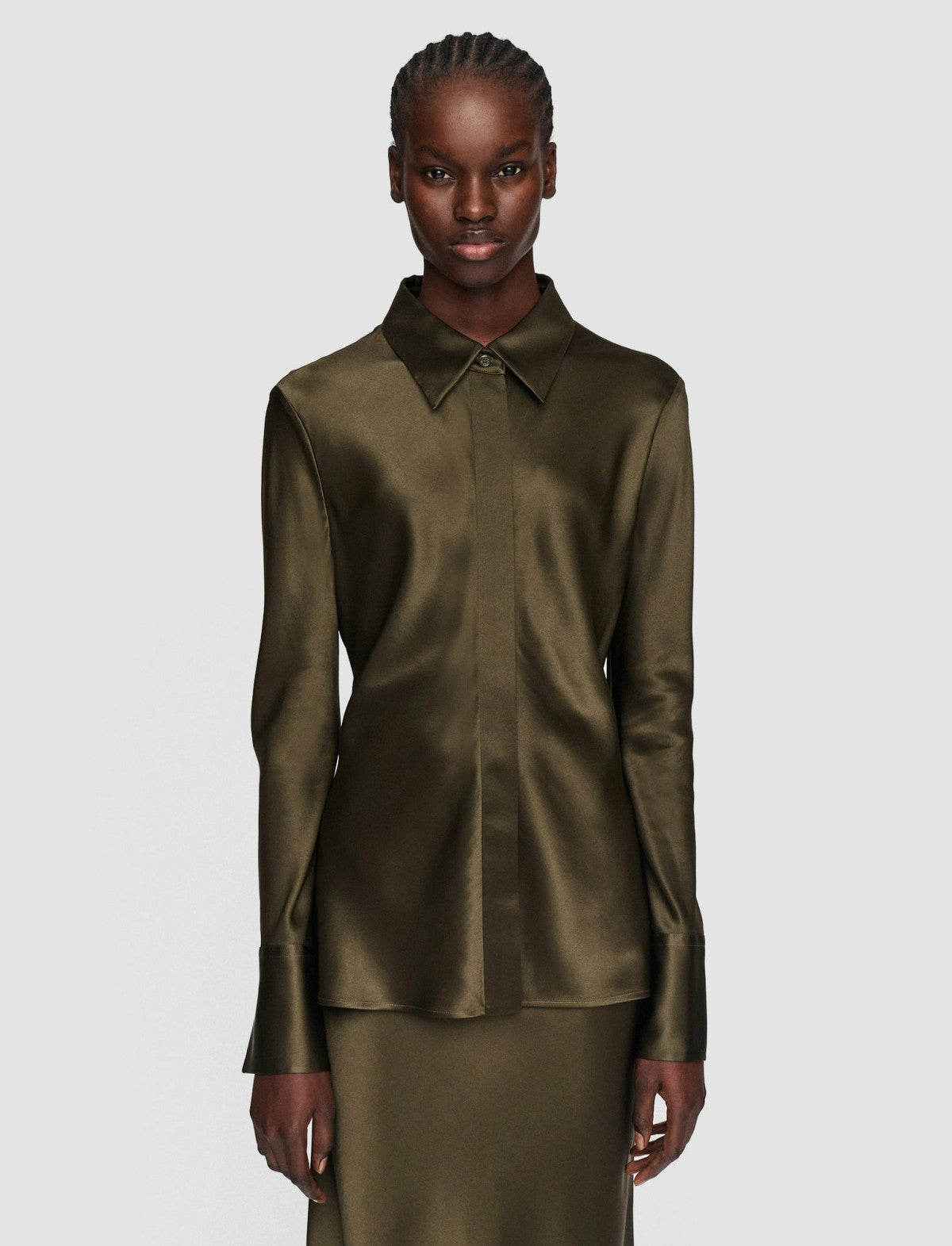 JOSEPH Fashion Women Brunel Silk Satin Blouse Hass Avocado