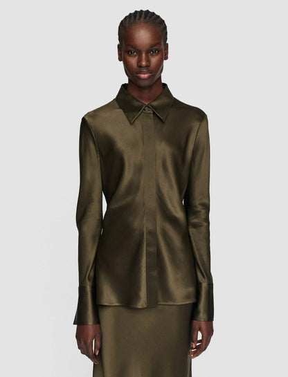 JOSEPH Fashion Women Brunel Silk Satin Blouse Hass Avocado