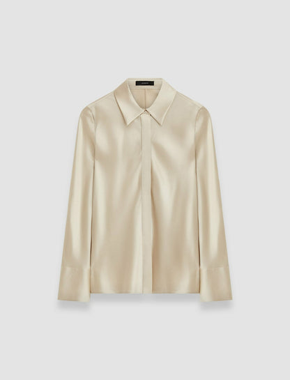 JOSEPH Fashion Women Brunel Silk Satin Blouse Oat