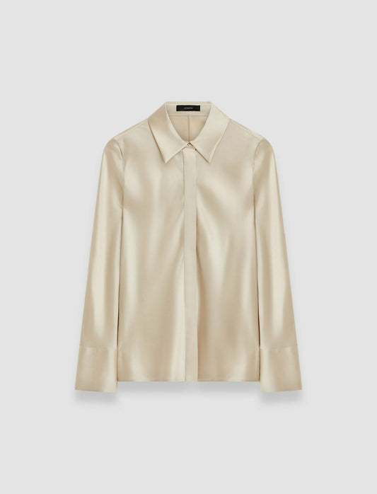 JOSEPH Fashion Women Brunel Silk Satin Blouse Oat
