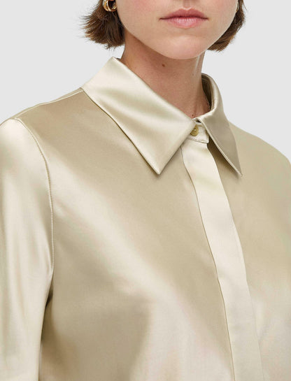 JOSEPH Fashion Women Brunel Silk Satin Blouse Oat