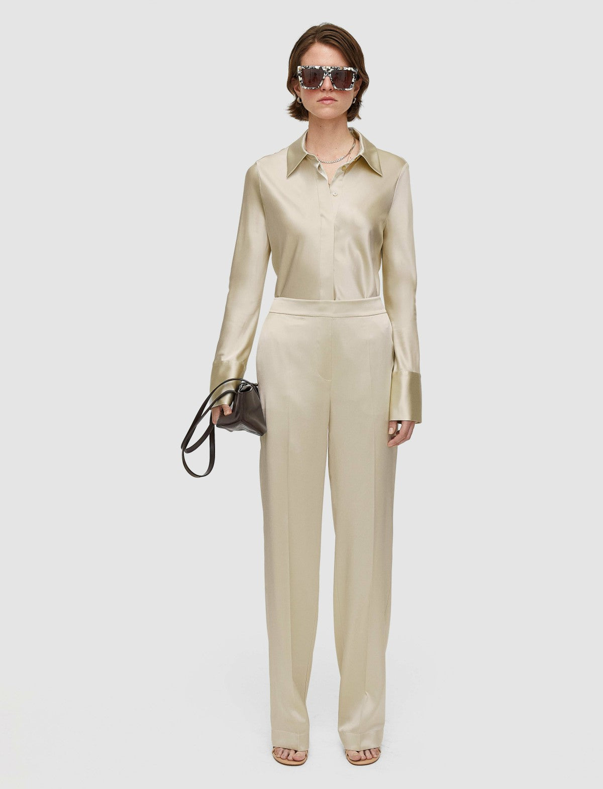 JOSEPH Fashion Women Tova Silk Satin Trousers Oat