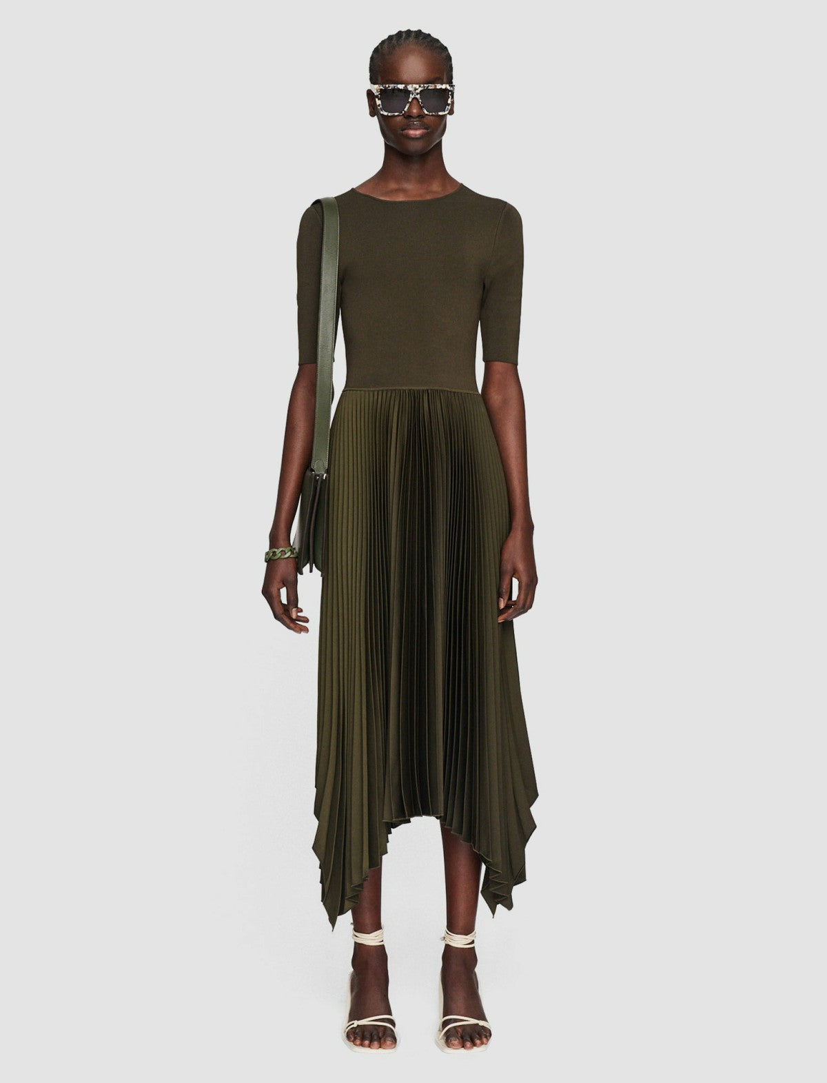 JOSEPH Fashion Women Knit Weave Plissé Darno Dress Hass Avocado