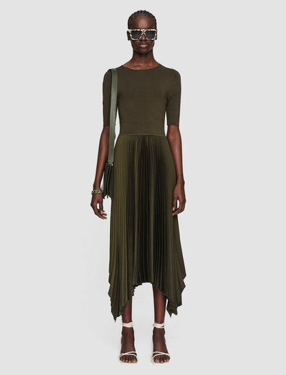 JOSEPH Fashion Women Knit Weave Plissé Darno Dress Hass Avocado