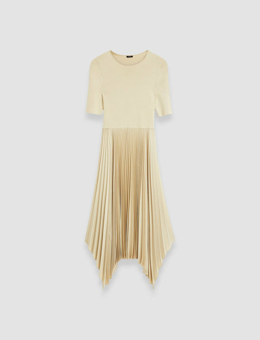 JOSEPH Fashion Women Knit Weave Plissé Darno Dress Oat