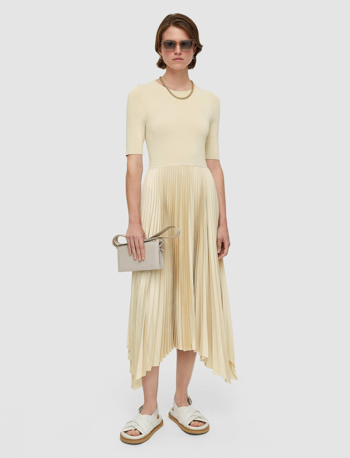 JOSEPH Fashion Women Knit Weave Plissé Darno Dress Oat