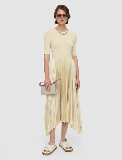 JOSEPH Fashion Women Knit Weave Plissé Darno Dress Oat