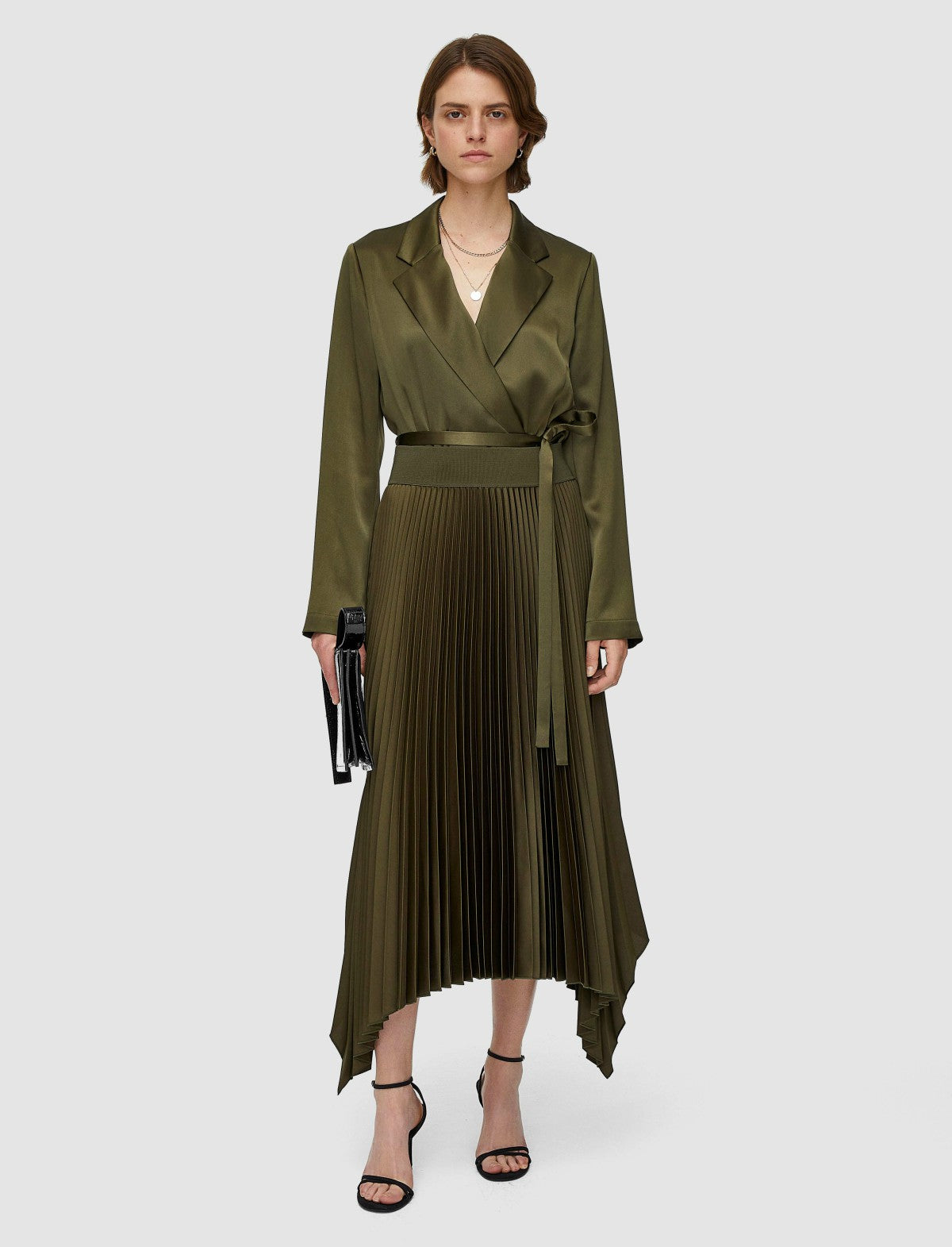 JOSEPH Fashion Women Ade Knit Weave Plissé Skirt Hass Avocado