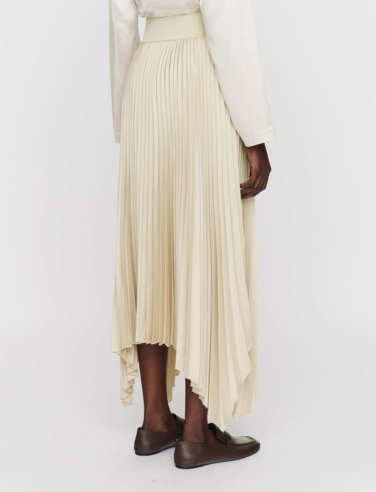 JOSEPH Fashion Women Ade Knit Weave Plissé Skirt Oat