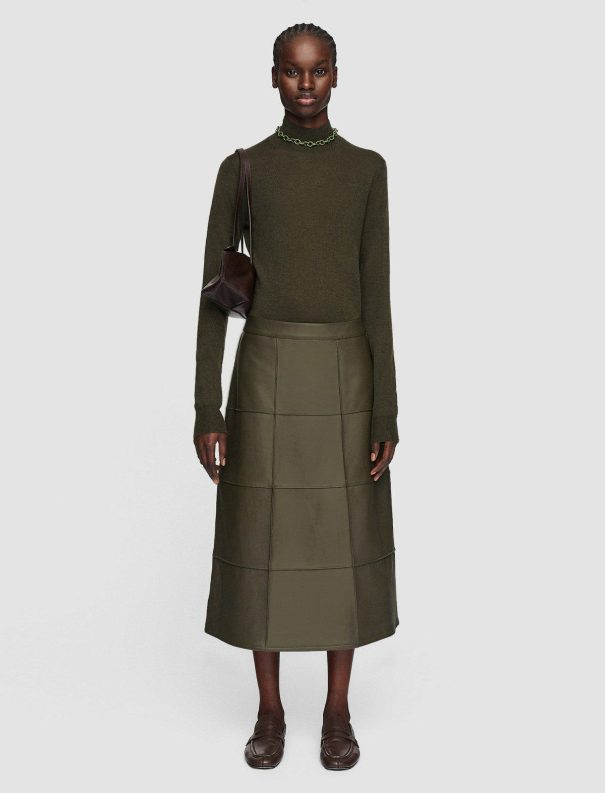 JOSEPH Fashion Women Grid Nappa Leather Keller Skirt Hass Avocado
