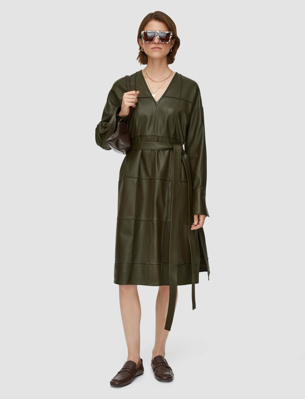 JOSEPH Fashion Women Grid Nappa Leather Matisse Dress Hass Avocado
