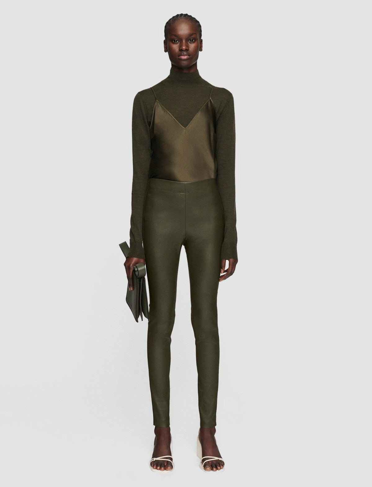 JOSEPH Fashion Women Leather Stretch Leggings Hass Avocado