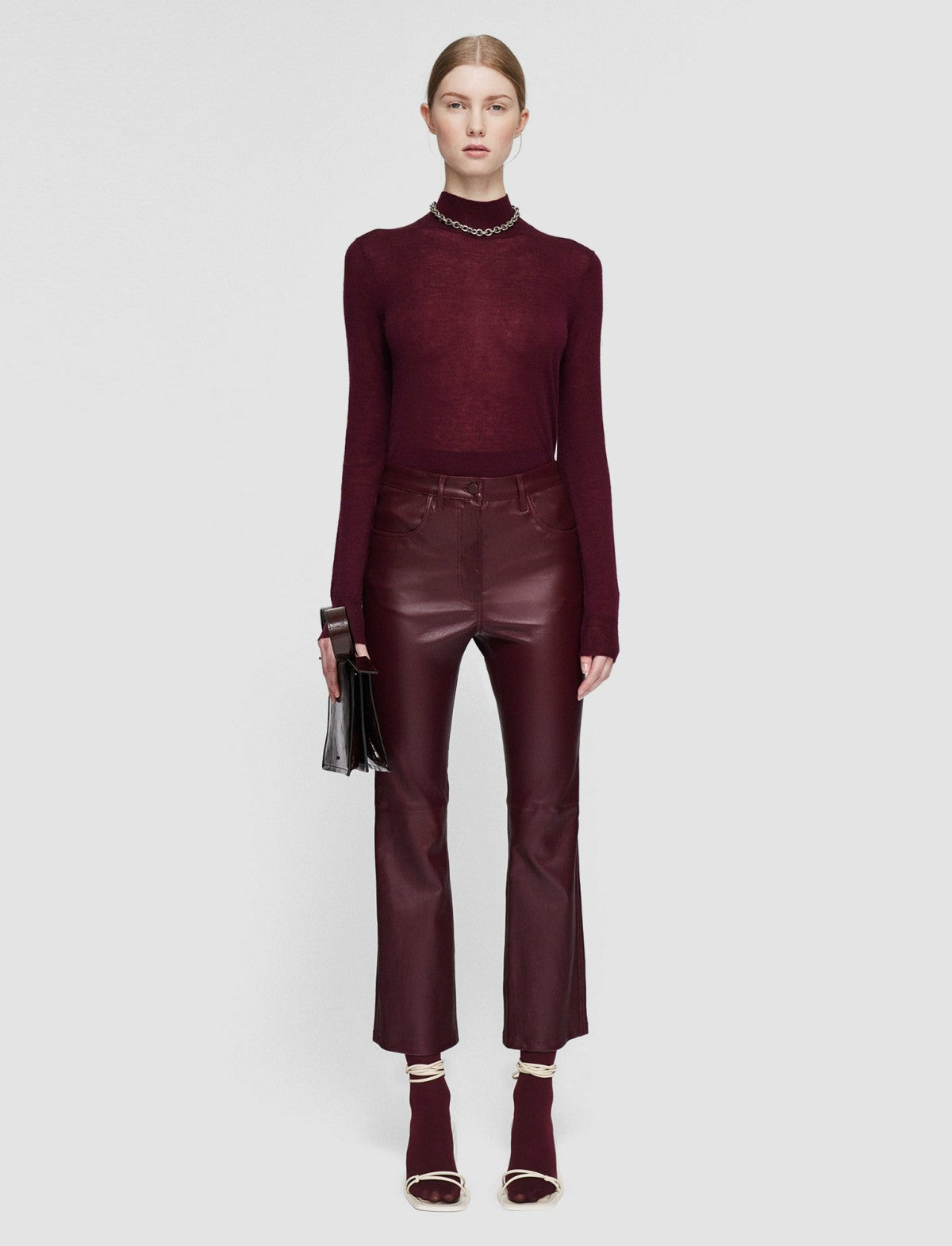 JOSEPH Fashion Women Duke Leather Stretch Trousers Merlot