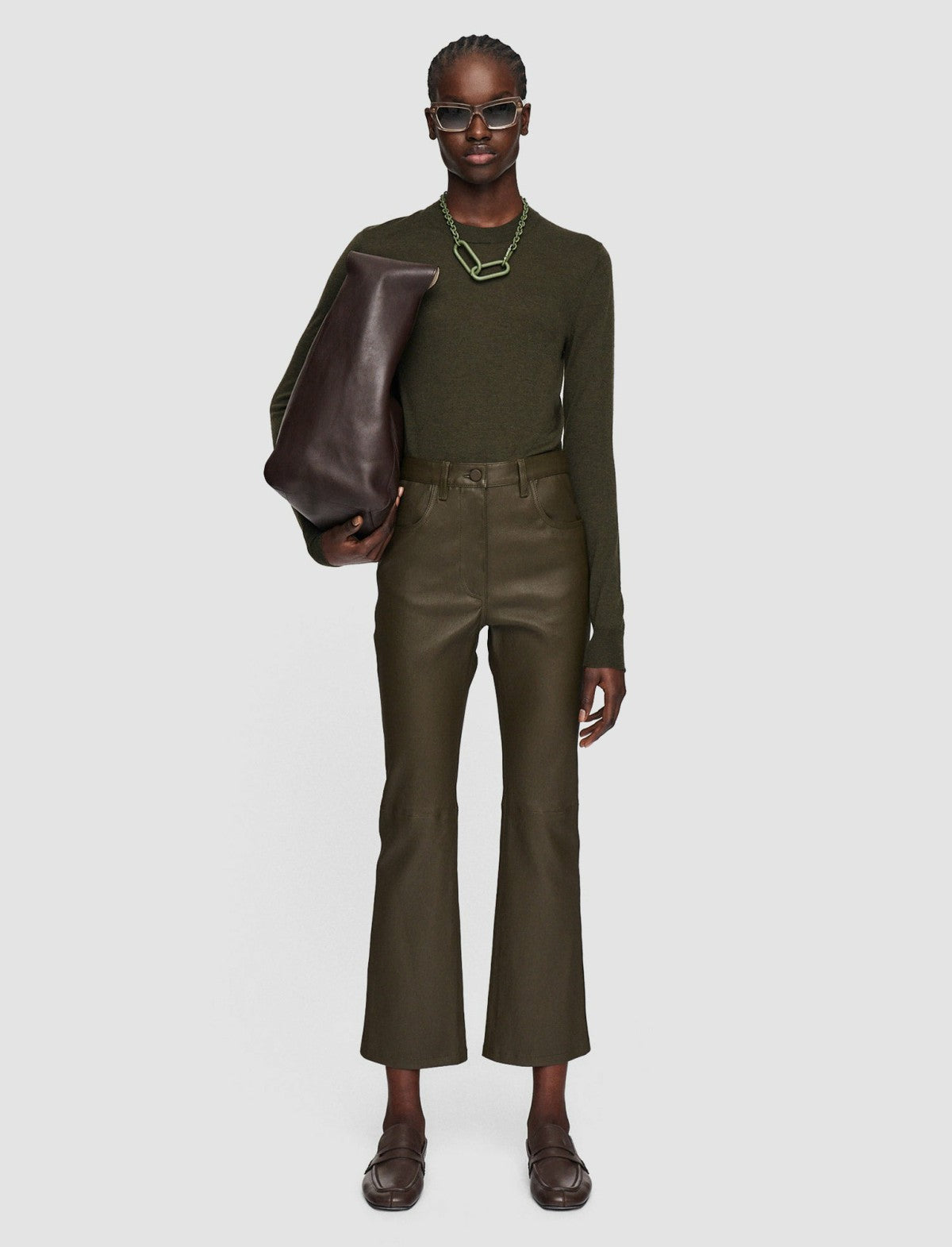 JOSEPH Fashion Women Duke Leather Stretch Trousers Hass Avocado