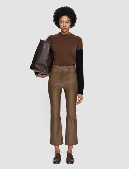 JOSEPH Fashion Women Duke Leather Stretch Trousers Arabica