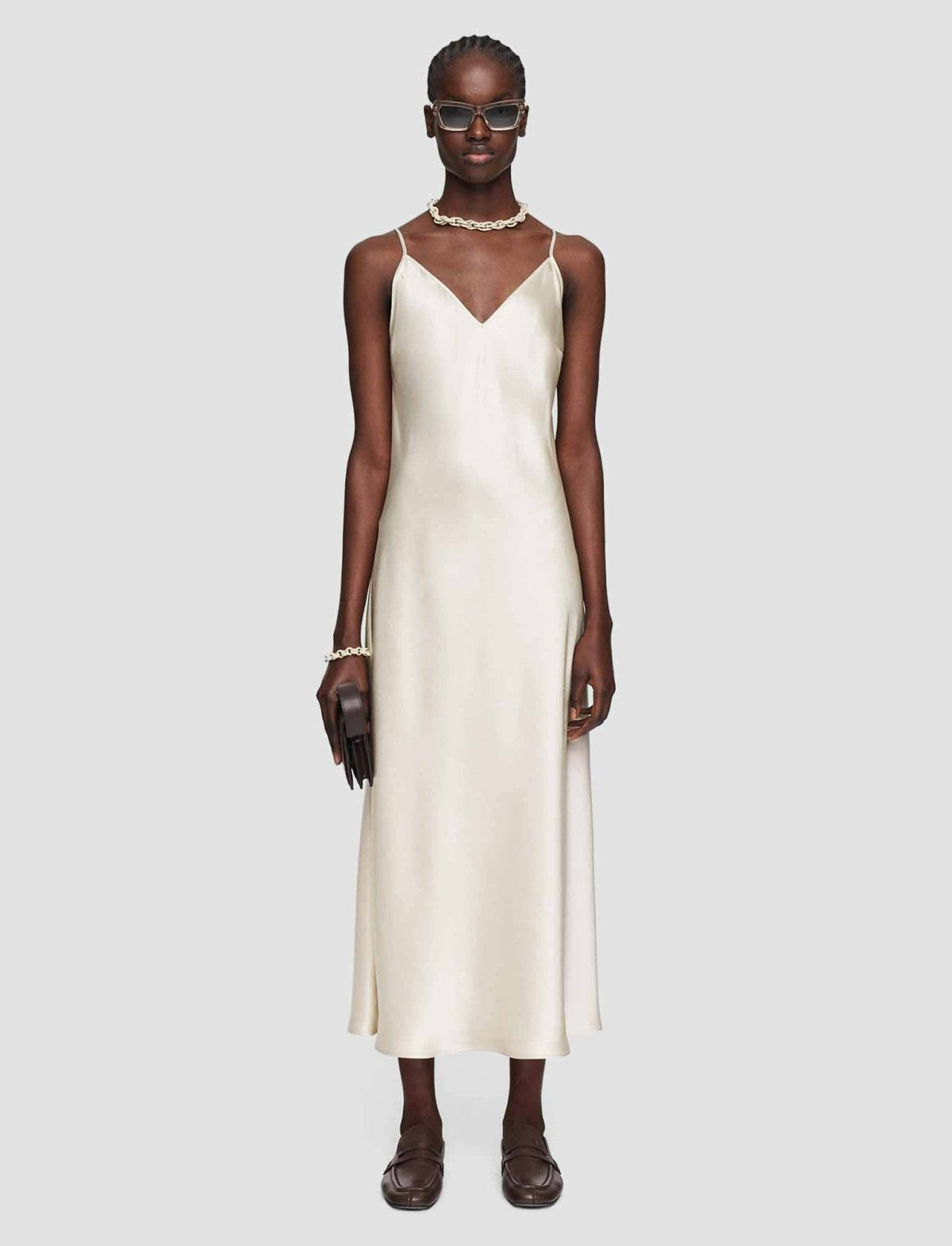 JOSEPH Fashion Women Silk Satin Clea Dress Oat
