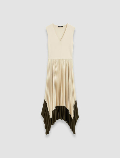 JOSEPH Fashion Women Knit Weave Plissé Animation Dura Dress Oat Combo