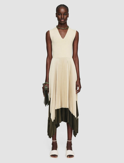 JOSEPH Fashion Women Knit Weave Plissé Animation Dura Dress Oat Combo