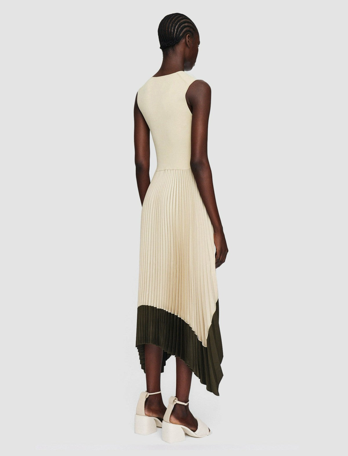 JOSEPH Fashion Women Knit Weave Plissé Animation Dura Dress Oat Combo