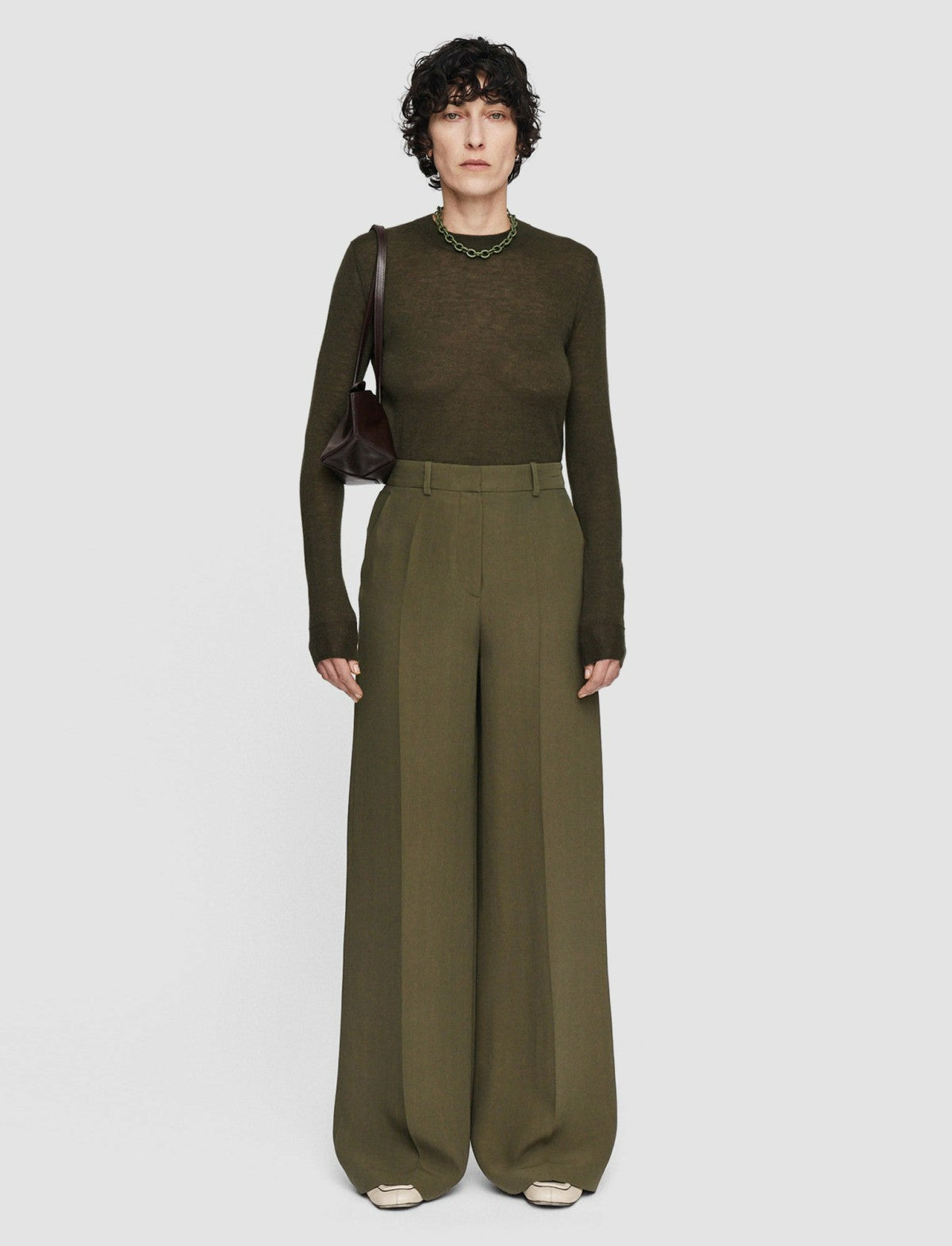 JOSEPH Fashion Women Silk Crepe Alana Trousers Hass Avocado