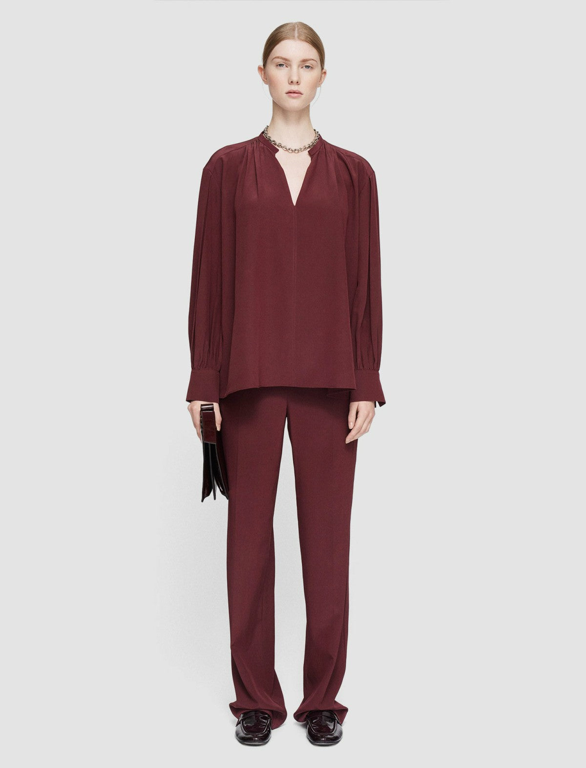 JOSEPH Fashion Women Silk Crepe de Chine Blondel Blouse Merlot