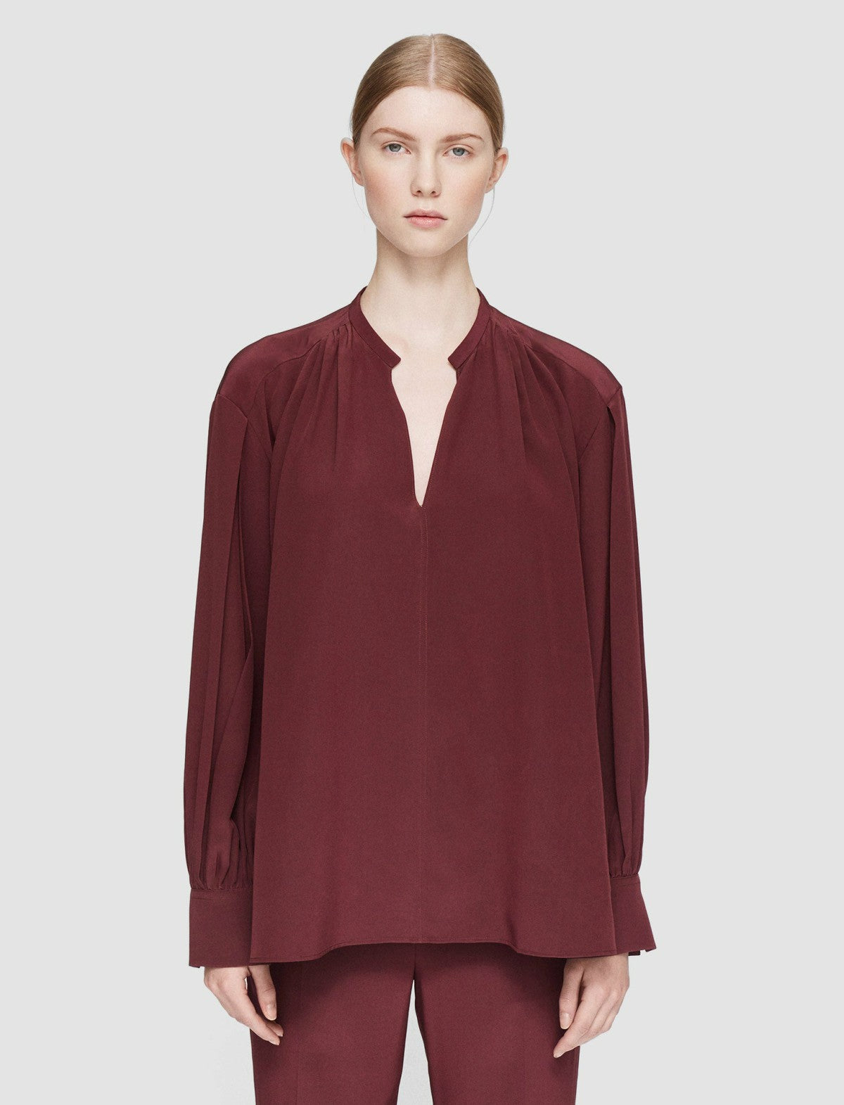 JOSEPH Fashion Women Silk Crepe de Chine Blondel Blouse Merlot