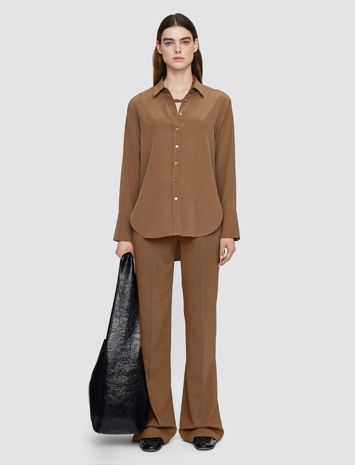 JOSEPH Fashion Women Joe Silk Crepe de Chine Blouse Arabica