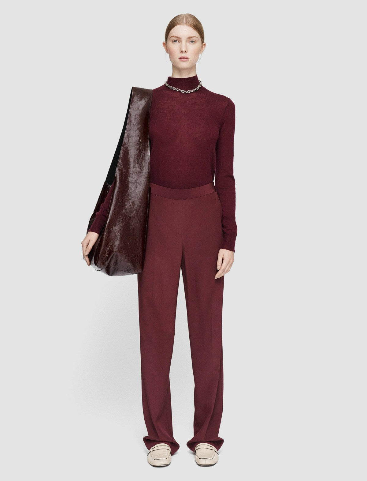 JOSEPH Fashion Women Silk Crepe de Chine Tova Trousers Merlot