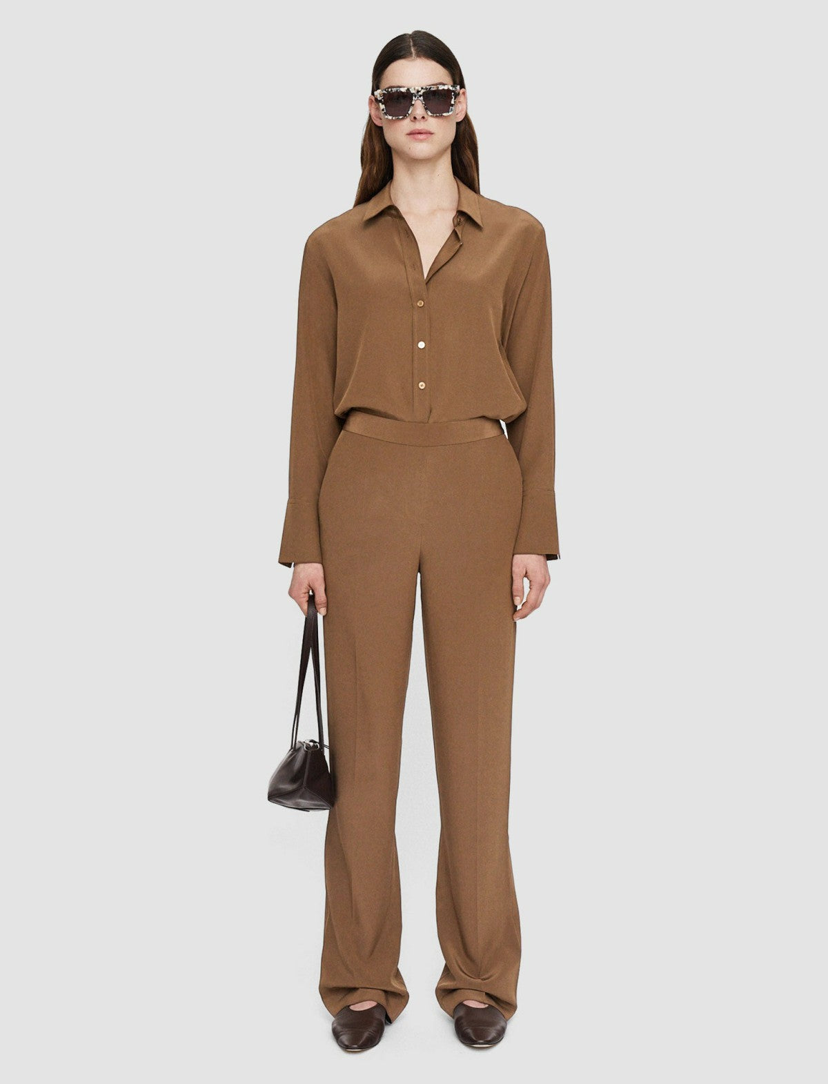 JOSEPH Fashion Women Silk Crepe de Chine Tova Trousers Arabica