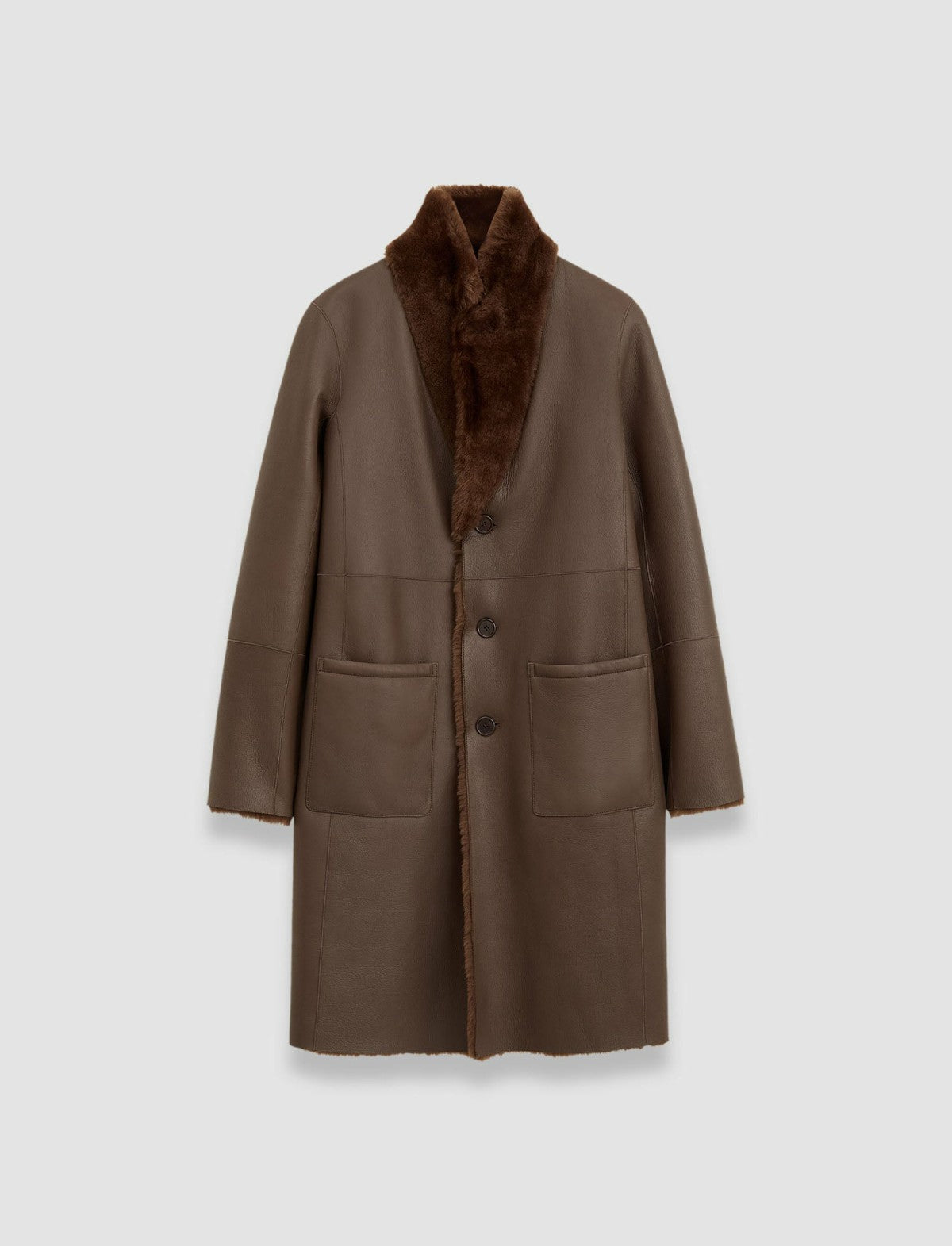 JOSEPH Fashion Women Britanny Reversible Shearling Coat Arabica