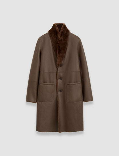 JOSEPH Fashion Women Britanny Reversible Shearling Coat Arabica