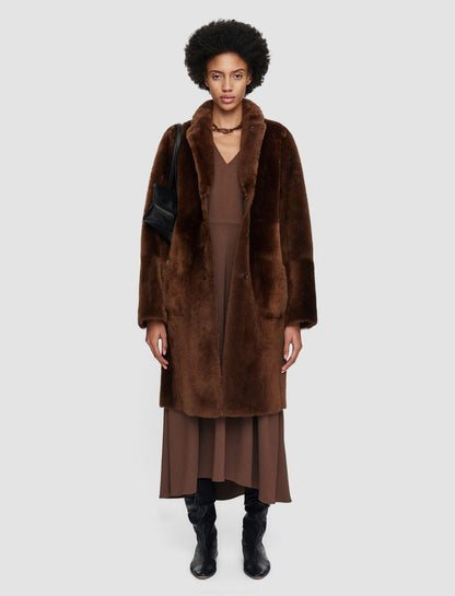 JOSEPH Fashion Women Britanny Reversible Shearling Coat Arabica