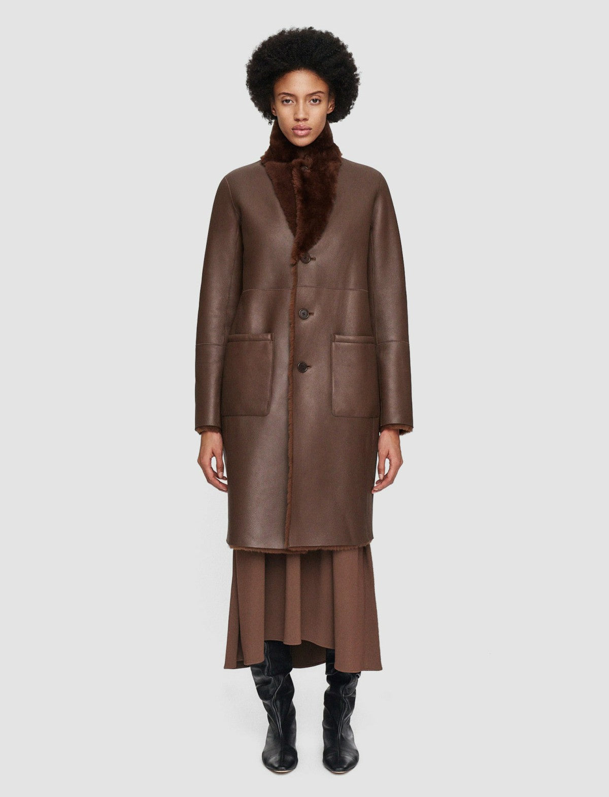 JOSEPH Fashion Women Britanny Reversible Shearling Coat Arabica