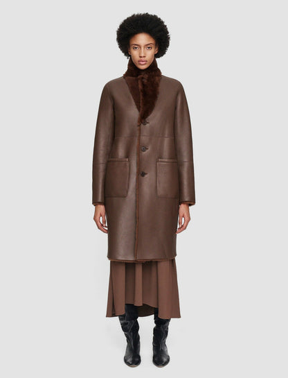JOSEPH Fashion Women Britanny Reversible Shearling Coat Arabica