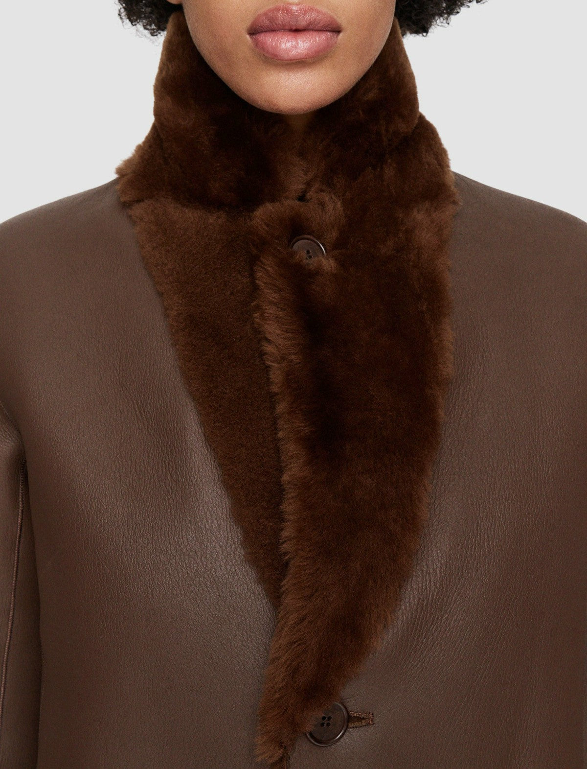 JOSEPH Fashion Women Britanny Reversible Shearling Coat Arabica