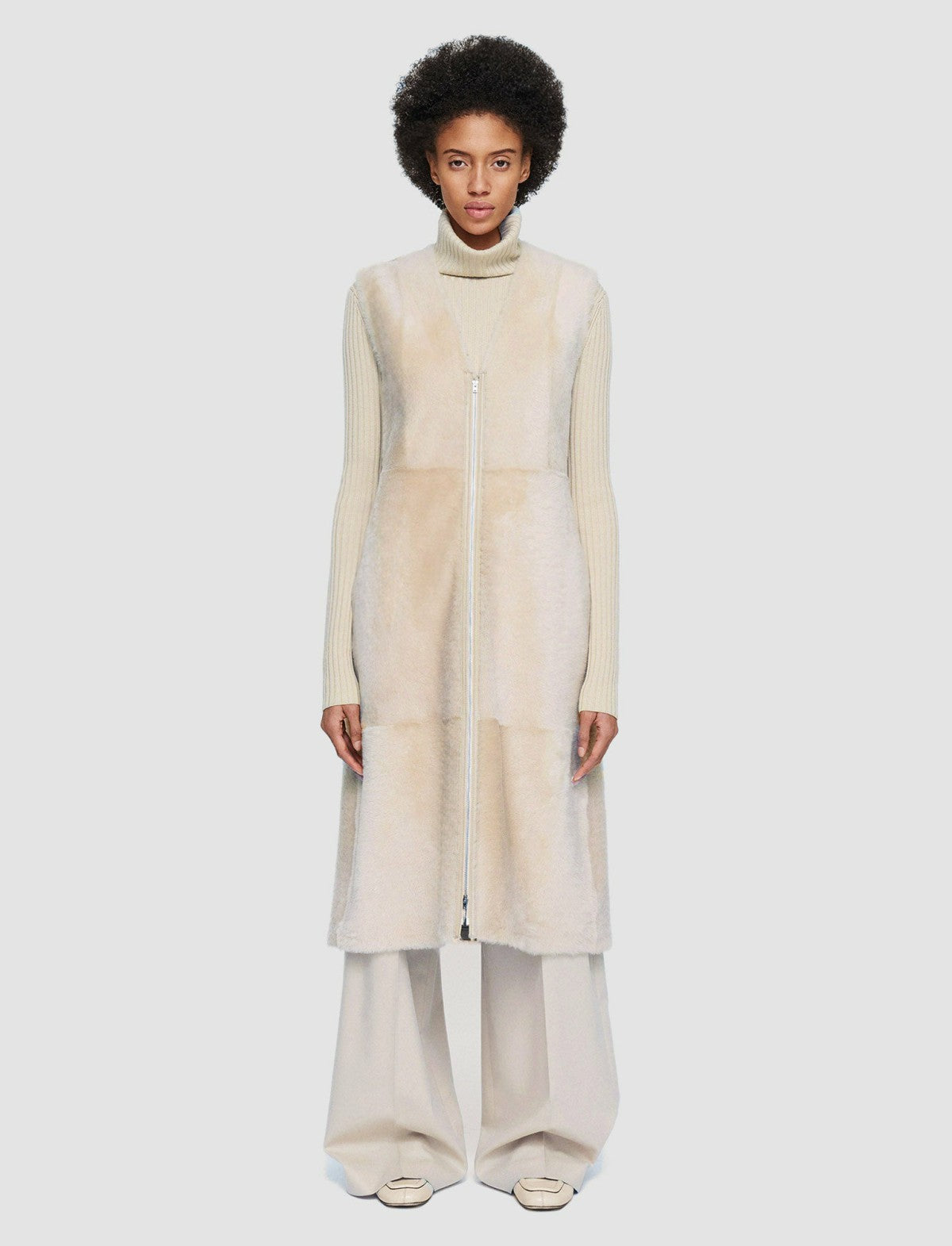 JOSEPH Fashion Women Light Shearling Cresson Long Gilet Ivory