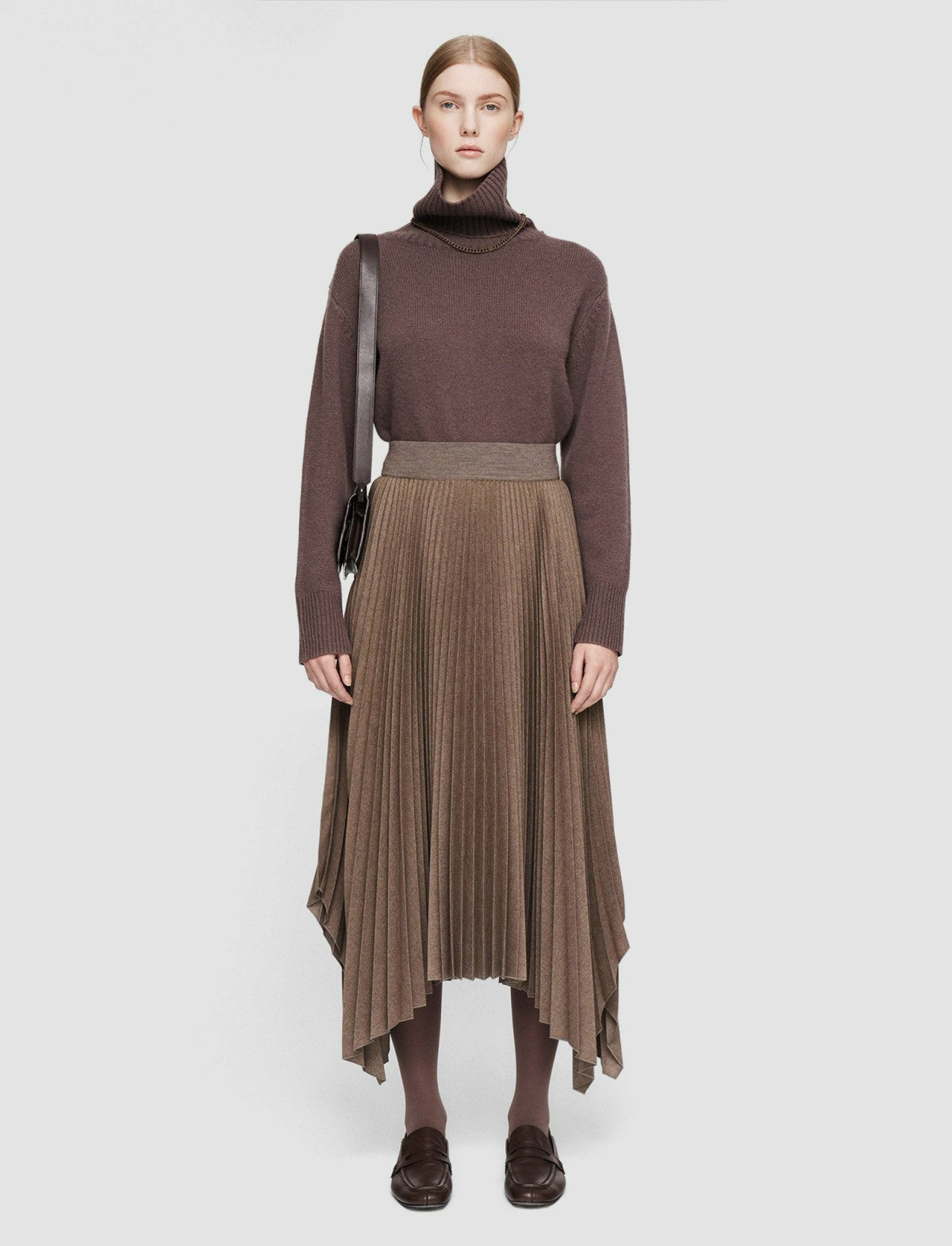 JOSEPH Fashion Women Pleated Flannel Ade Skirt Carob Melange