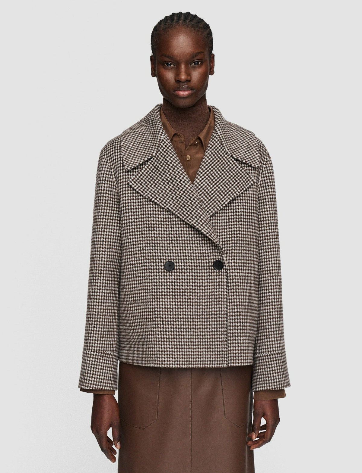 JOSEPH Fashion Women Double Face Cashmere Dogtooth Rollet Jacket Arabica Combo
