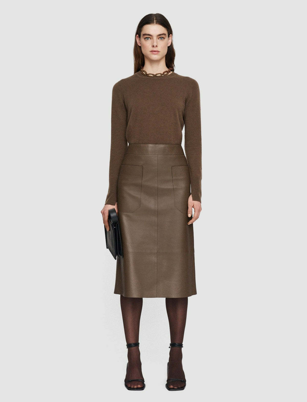 JOSEPH Fashion Women Blomfield Nappa Leather Skirt Arabica
