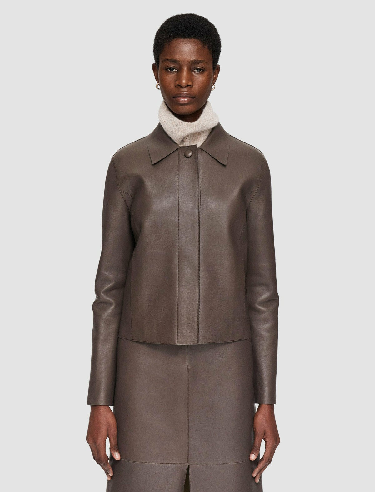 JOSEPH Fashion Women Bonded Leather Jose Jacket Carob