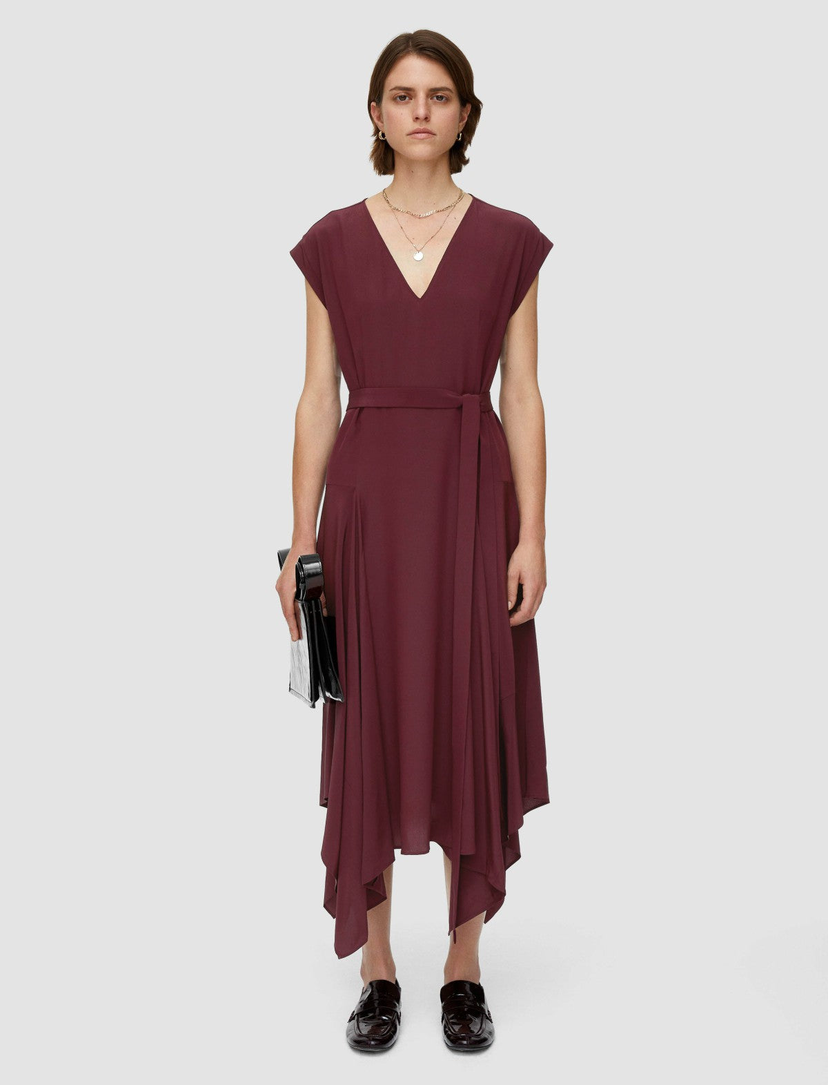 JOSEPH Fashion Women Silk Crepe de Chine Goodman Dress Merlot