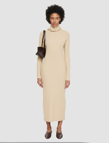JOSEPH Fashion Women Merino Silk Rib Dress Champagne